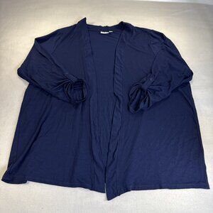 Kim Rogers Womens 1X Navy Blue Open Front Cardigan Roll Tab Sleeve Viscose Blend